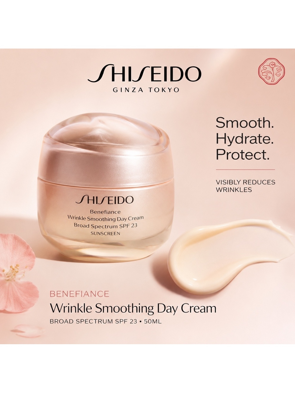 Shiseido Benefiance Wrinkle Smoothing Day Cream SPF 23 50ml NEW